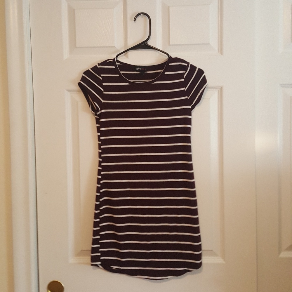 Burgundy And White Striped Dress